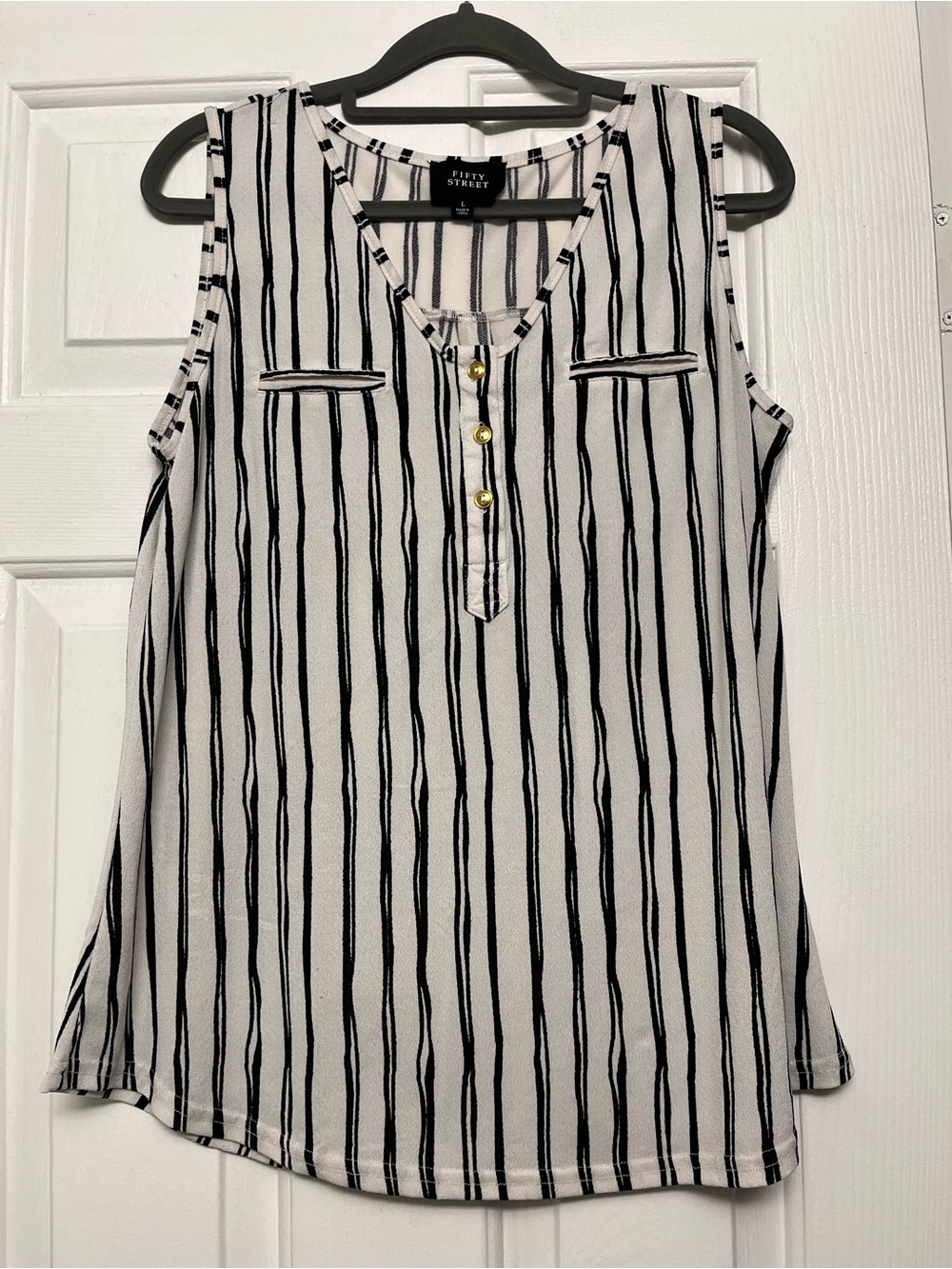 Penny Street Black & White Vertical Stripe Sleeveless Camisole